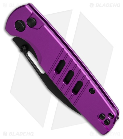 Bestechman Vector Button Lock Knife Purple Aluminum (3.15" Black PVD D2)