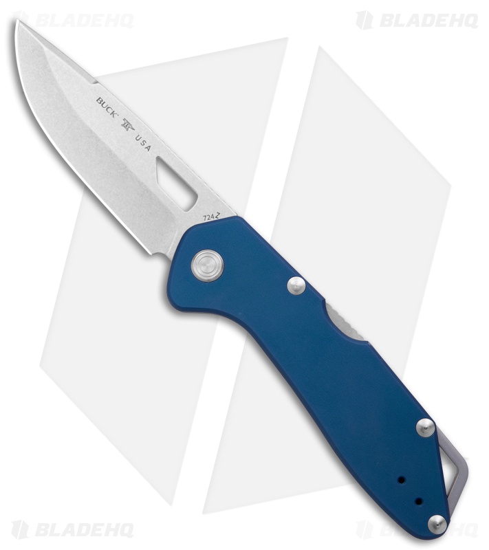 Buck Knives 724 Mustang Lockback Knife Blue Aluminum (3.25" Stonewash)