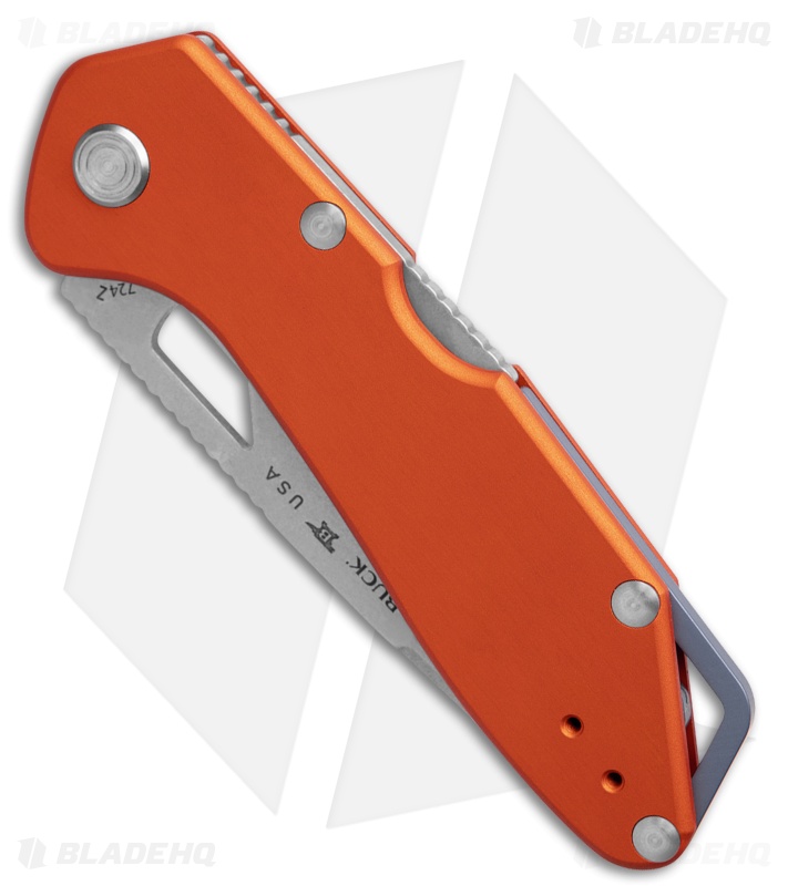 Buck Knives 724 Mustang Lockback Knife Orange Aluminum (3.25" Stonewash)