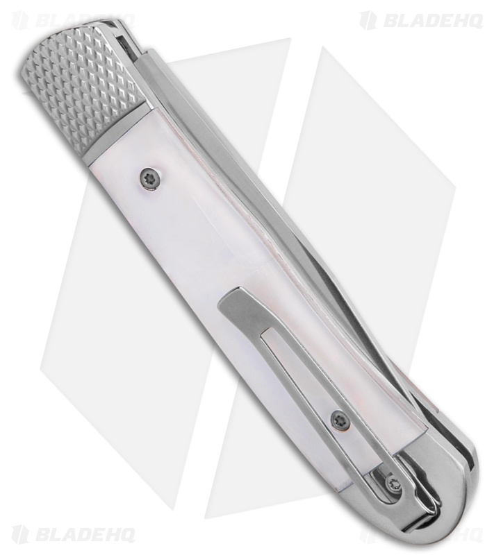 Cobratec Knives White Abalone Trapper Hidden Release (3.12" Satin) *DISC*