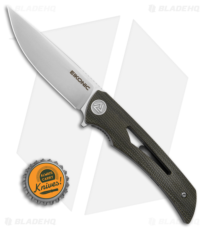 Eikonic Aperture Liner Lock Folding Knife Olive Micarta (3.2" Satin) 