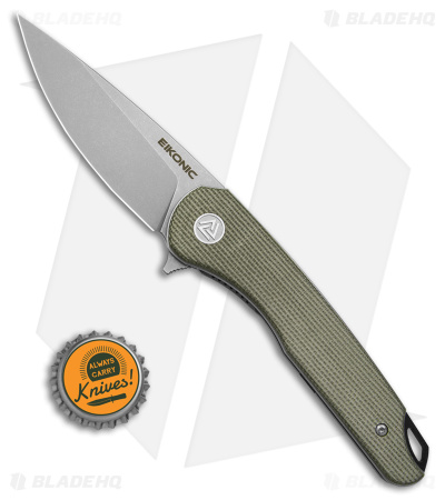 Eikonic Dromas Liner Lock Folding Knife Olive Canvas Micarta  (3.25" SW) 