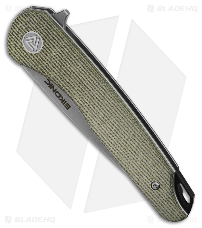 Eikonic Dromas Liner Lock Folding Knife Olive Canvas Micarta  (3.25" SW) 