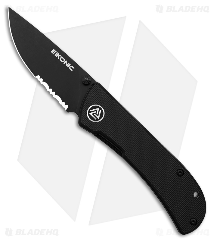 Eikonic Fairwind Liner Lock Folding Knife  Black G-10 Black(2.6" Black SW Serr) 