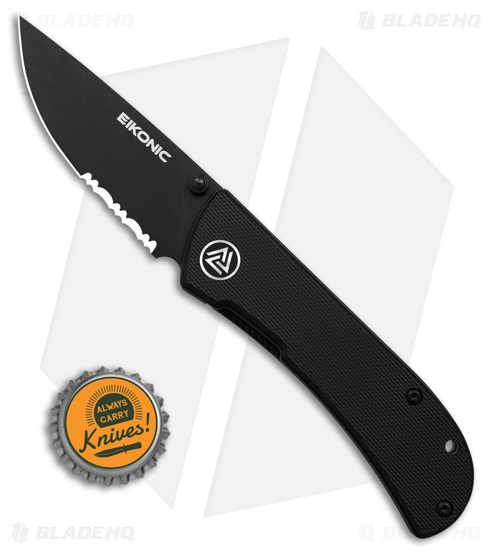 Eikonic Fairwind Liner Lock Folding Knife  Black G-10 Black(2.6" Black SW Serr) 