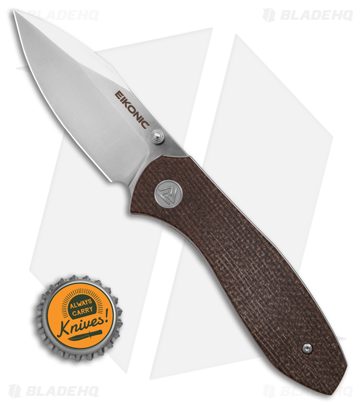 Eikonic Kasador Liner Lock Folding Knife Brown Canvas Micarta (2.9" Satin) 