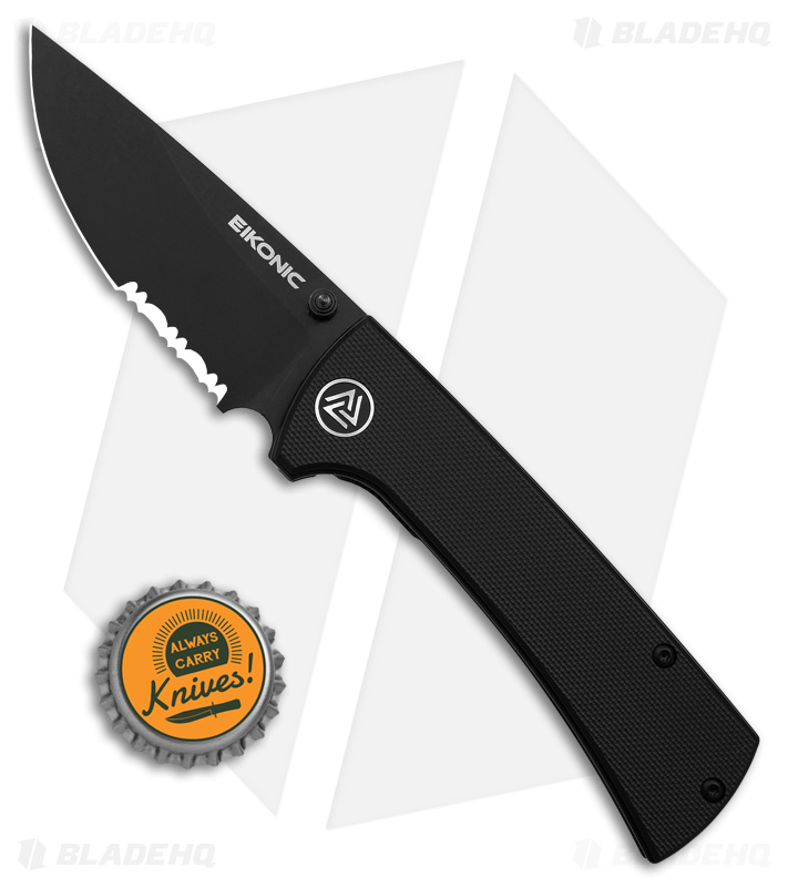 Eikonic RCK9 Liner Lock Folding Knife  Black G-10 (3" Black SW Serrated)