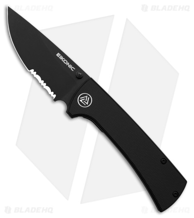 Eikonic RCK9 Liner Lock Folding Knife  Black G-10 (3" Black SW Serrated)