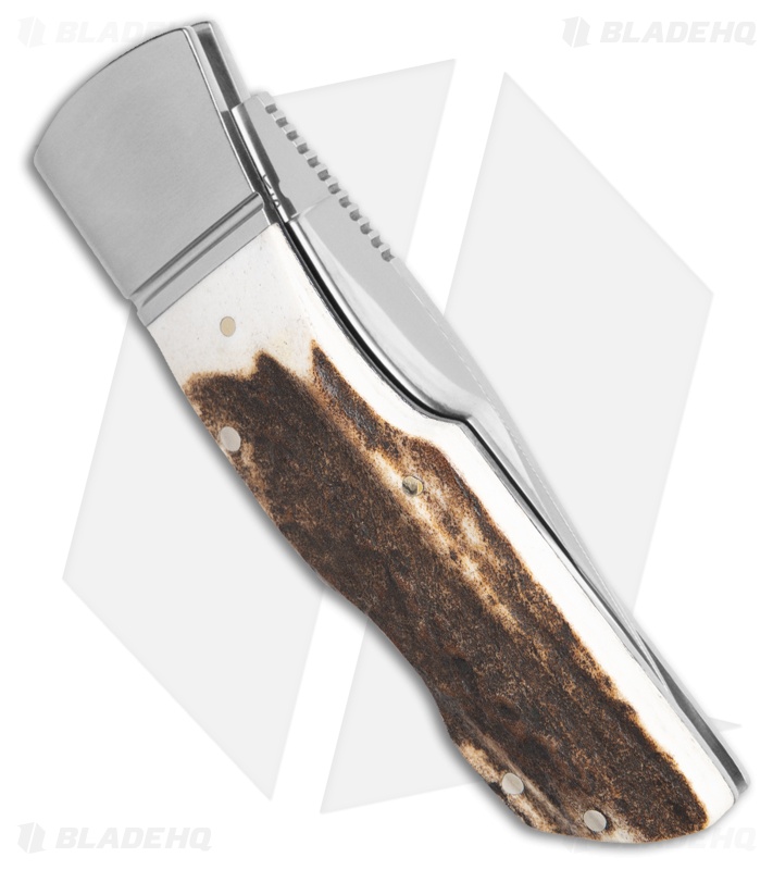 Finch Knife Co. Jackrabbit Lockback Brown/White Stag (3.50" Satin)