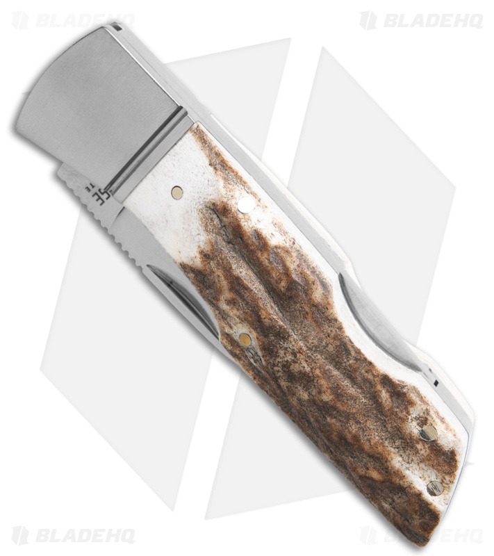 Finch Knife Co. Jackrabbit Lockback Brown/White Stag (3.50" Satin)