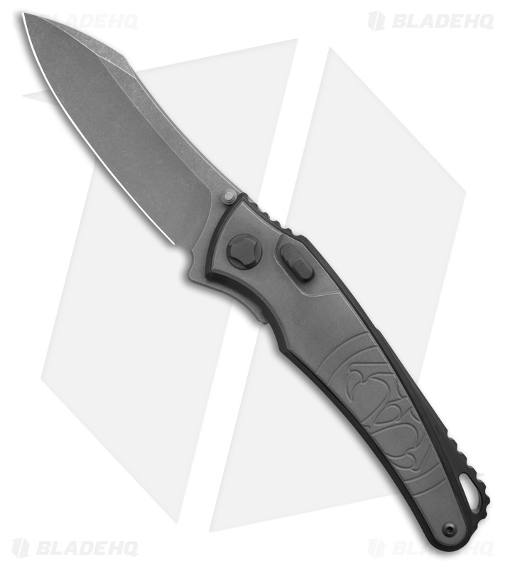 G&G Hawk Custom Talon Flipper Knife Gray Tumbled Ti/Black DLC (3.5" SW)