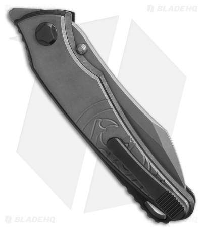 G&G Hawk Custom Talon Flipper Knife Gray Tumbled Ti/Black DLC (3.5" SW)
