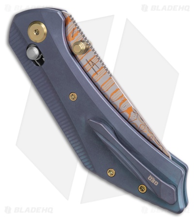 GEO Knife DIVID Crossbar Lock Knife Blue Titanium (3.3" Damascus/Copper) *DISC*