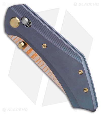 GEO Knife DIVID Crossbar Lock Knife Blue Titanium (3.3" Damascus/Copper) *DISC*
