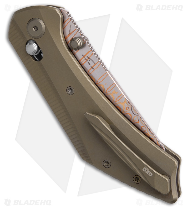 GEO Knife DIVID Crossbar Lock Knife Bronze Titanium (3.3" Damascus/Copper)
