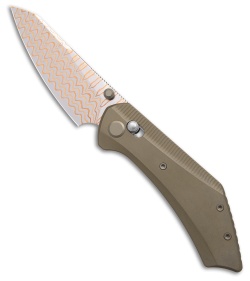 GEO Knife DIVID Crossbar Lock Knife Bronze Titanium (3.3" Damascus/Copper)
