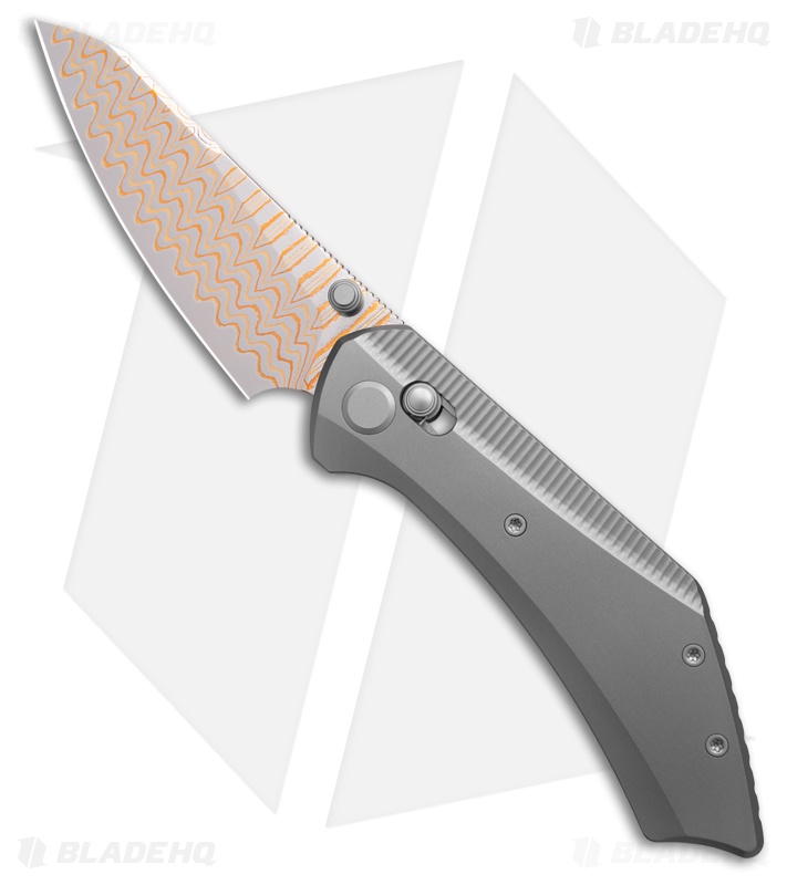 GEO Knife DIVID Crossbar Lock Knife Gray Titanium (3.3" Damascus/Copper)