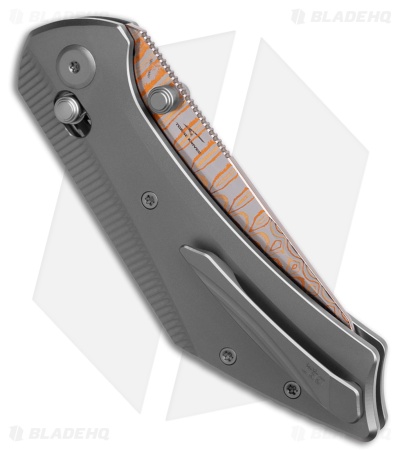 GEO Knife DIVID Crossbar Lock Knife Gray Titanium (3.3" Damascus/Copper)