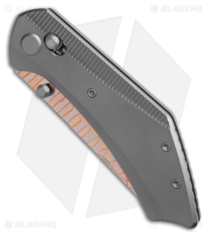 GEO Knife DIVID Crossbar Lock Knife Gray Titanium (3.3" Damascus/Copper)