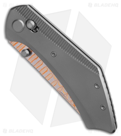 GEO Knife DIVID Crossbar Lock Knife Gray Titanium (3.3" Damascus/Copper)