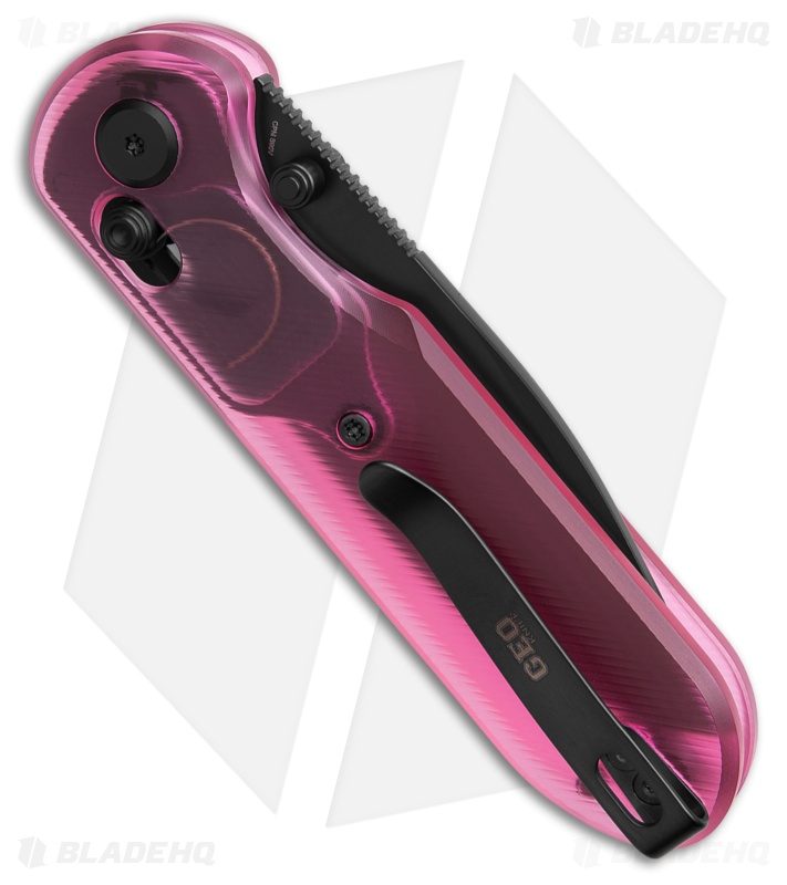 GEO Knife Ethereal Cutter Drop Point Crossbar Lock Knife Pink (3" DLC S90V)