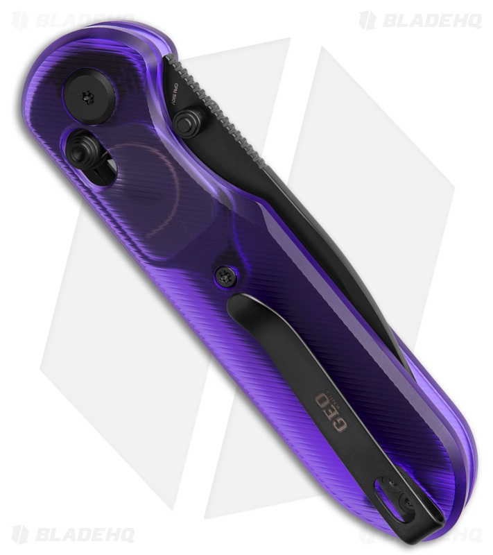 GEO Knife Ethereal Cutter Drop Point Crossbar Lock Knife Purple (3" DLC S90V)