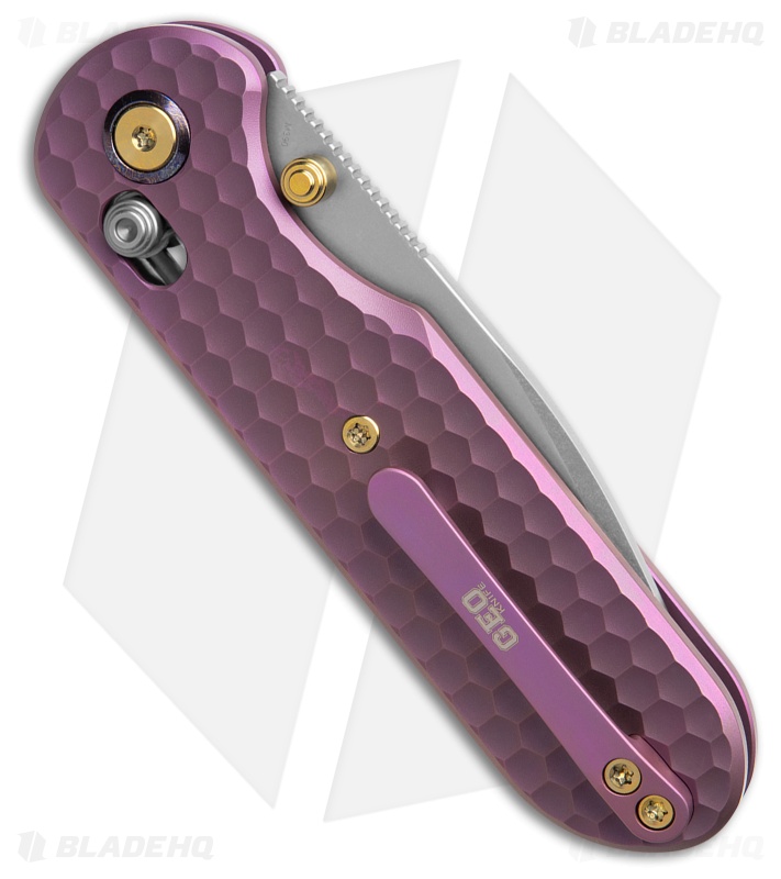 GEO Knife Ethereal Cutter Drop Point Crossbar Lock Knife Purple Ti (3" SW)