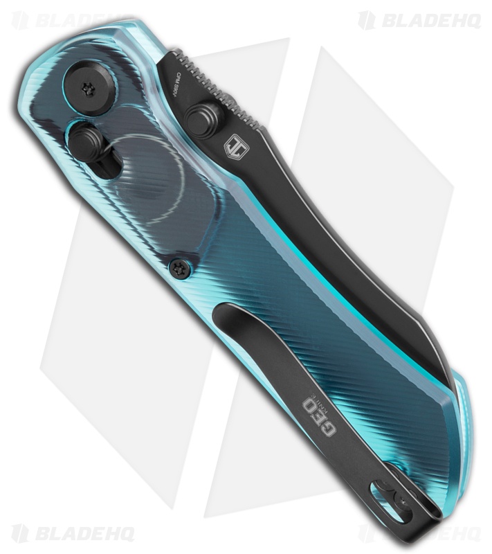 GEO Knife Komodo Crossbar Lock Knife Blue Acrylic (3.1" DLC S90V)
