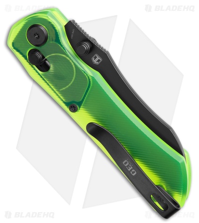 GEO Knife Komodo Crossbar Lock Knife Green Acrylic (3.1" DLC S90V)