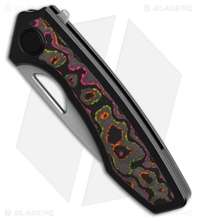 Gecko Customz Sikorae V2 Black Ti/Flo Party CF Inlay Flipper Knife (3.04" Satin)