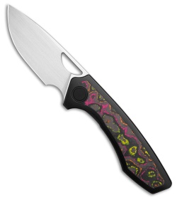 Gecko Customz Sikorae V2 Black Ti/Flo Party CF Inlay Knife (3.04" Satin)