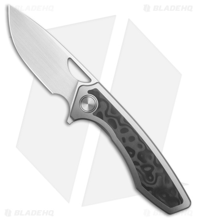 Gecko Customz Sikorae V2 Ti/Black Pearl CF Inlay Flipper Knife (3.04" Satin)