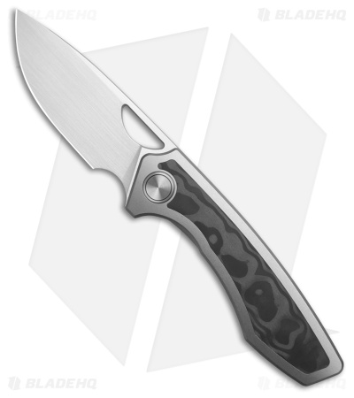 Gecko Customz Sikorae V2 Ti/Black Pearl CF Inlay Frame Lock Knife (3.04" Satin)
