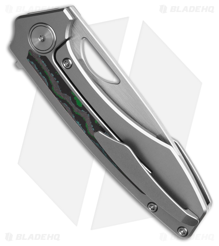 Gecko Customz Sikorae V2 Ti/Kelp Bed CF Inlay Flipper Knife (3.04" Satin)