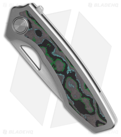 Gecko Customz Sikorae V2 Ti/Kelp Bed CF Inlay Flipper Knife (3.04" Satin)