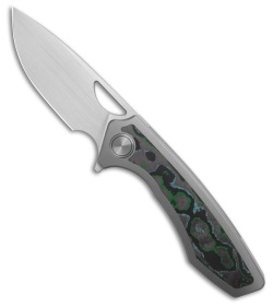 Gecko Customz Sikorae V2 Ti/Kelp Bed CF Inlay Flipper Knife (3.04" Satin)