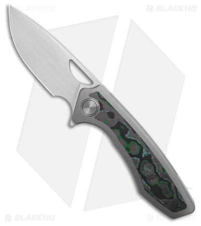 Gecko Customz Sikorae V2 Ti/Kelp Bed CF Inlay Flipper Knife (3.04" Satin)