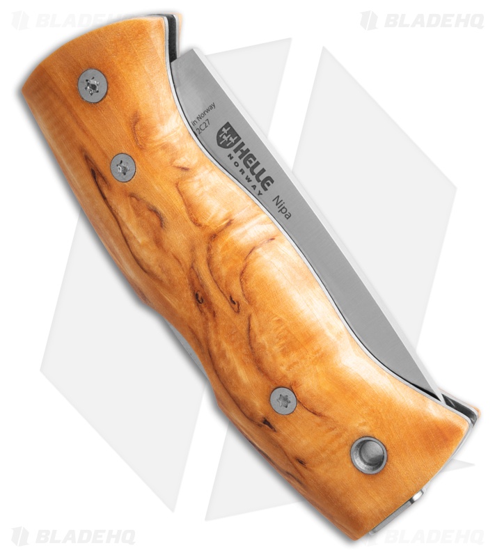 Helle Knives Nipa Lockback Knife Curly Birch Wood (2.72" Satin) #657