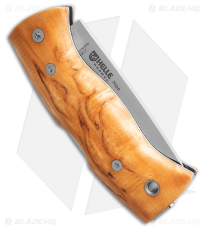 Helle Knives Nipa Lockback Knife Curly Birch Wood (2.72" Satin) #657