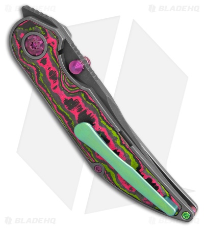 Hypercut Manufacturing Bikkhu Frame Lock Knife Pink/Green Camo Carbon (3.38" SW)