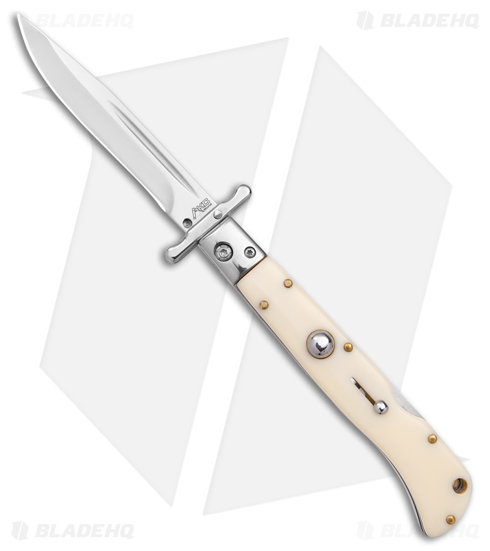 AKC World Italian Style 9" Roma Drop Point Auto Swinguard Ivory (3.9" Polished)