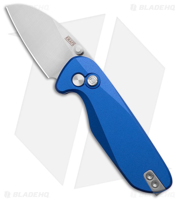 KNAFS O.C.T. Button Lock Knife Blue Aluminum (1.9" Satin 14C28N)