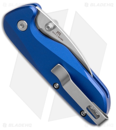 KNAFS O.C.T. Button Lock Knife Blue Aluminum (1.9" Satin 14C28N)