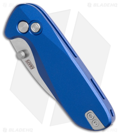 KNAFS O.C.T. Button Lock Knife Blue Aluminum (1.9" Satin 14C28N)
