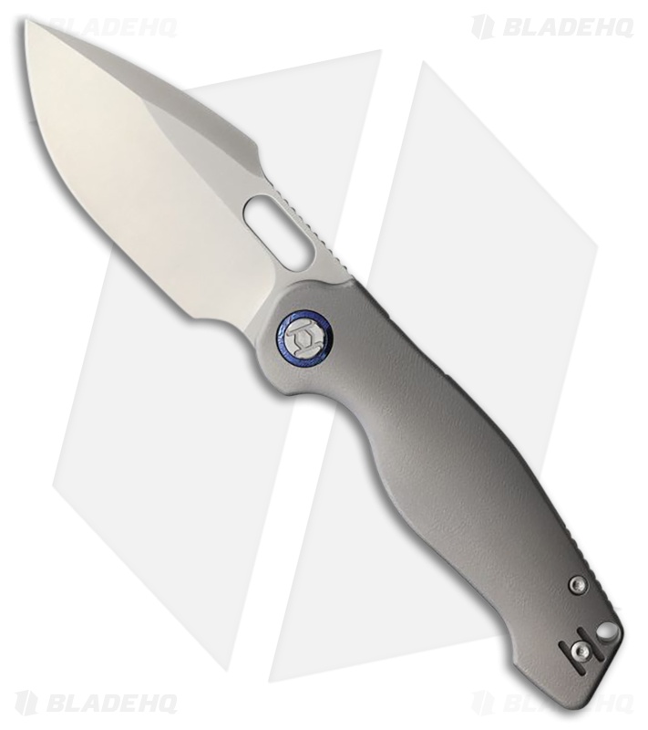 Kunwu Knives Gringo Verta Lock Knife Gray Orange Peel Titanium (3.6" Satin)
