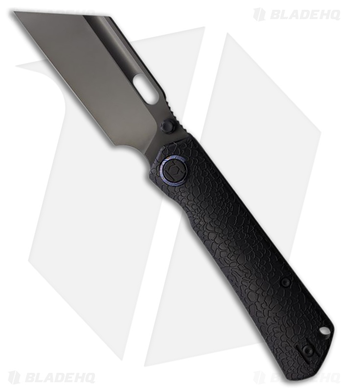 Kunwu Knives Cochise Frame Lock Knife Black Honeydew Texture Ti (3.5" Satin DLC)