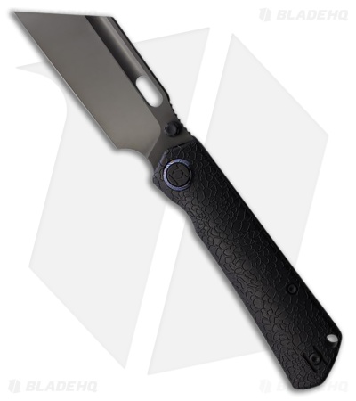Kunwu Knives Cochise Frame Lock Knife Black Honeydew Texture Ti (3.5" Satin DLC)