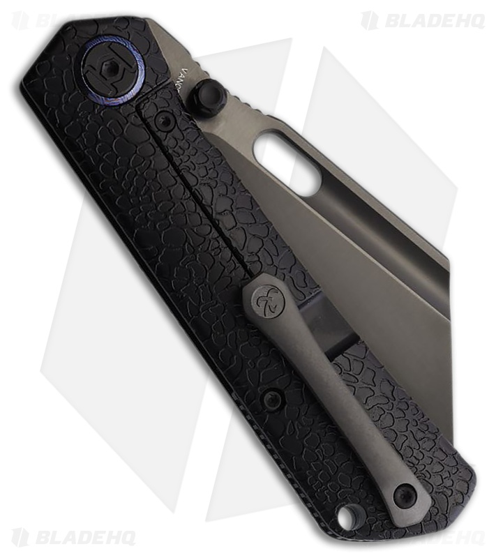 Kunwu Knives Cochise Frame Lock Knife Black Honeydew Texture Ti (3.5" Satin DLC)