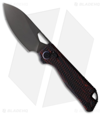 Kunwu Knives Pulsar XL XT Lock Knife Black/Red Diamond Textured G-10 (3.9" DLC)