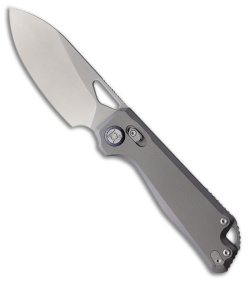 Kunwu Knives Pulsar XL XT Lock Knife Gray Orange Peel Textured Ti (3.9" Satin)
